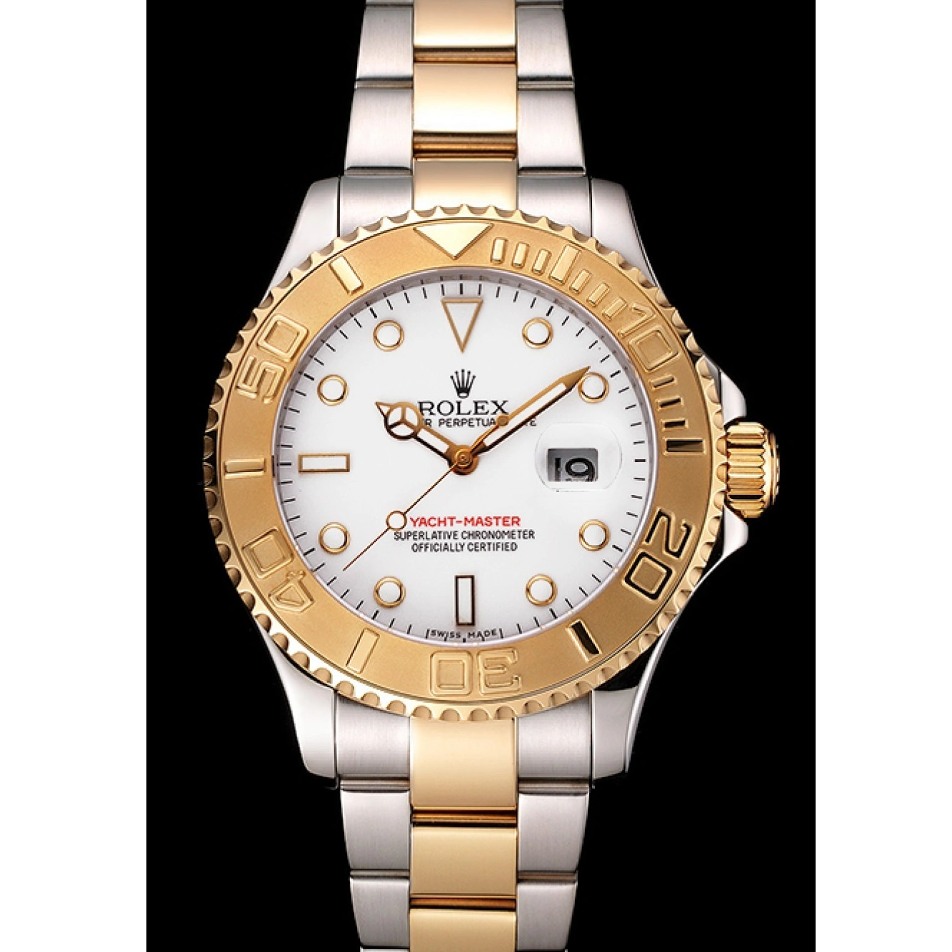 MiroTime 1027 Rolex Yacht-Master White Dial Gold Bezel Stainless Steel Case Two Tone Bracelet